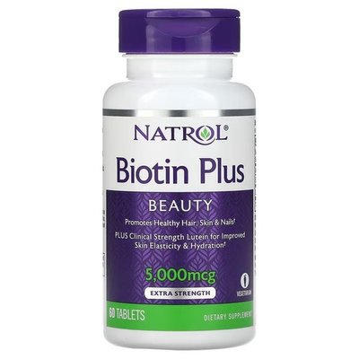 Natrol Biotin Plus 5,000 mcg 60 таблеток NTL-7141 фото