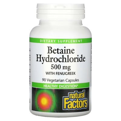 Natural Factors Betaine Hydrochloride 500 mg 90 вегетаріанських капсул NFS-01720 фото