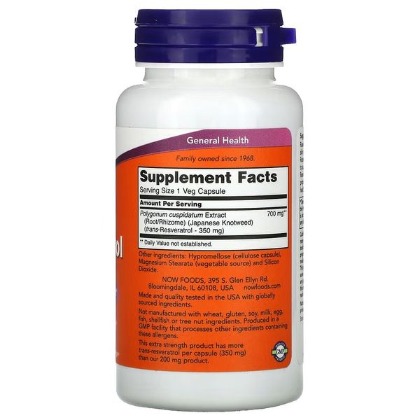 NOW Resveratrol 350 mg 60 рослинних капсул 2084 фото