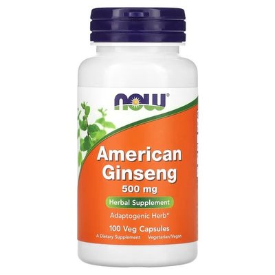 NOW American Ginseng 500 mg 100 рослинних капсул NOW-04004 фото