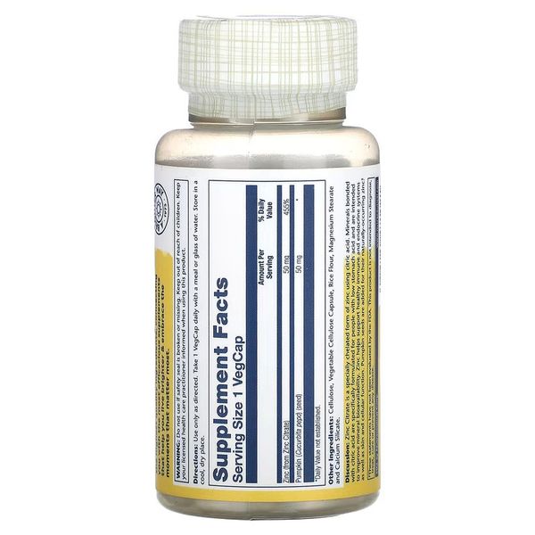 Solaray Zinc Citrate 50 mg 60 вегетаріанських капсул SOR-47102 фото