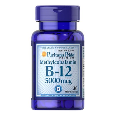 Puritan's Pride Vitamin B-12 Methylcobalamin 5000 mcg 30 смоктальних таблеток 32860 фото