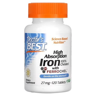 Doctor's Best High Absorption Iron with Ferrochel 27 mg 120 таблеток DRB-0459 фото