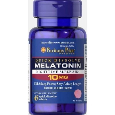 Puritan's Pride Melatonin 10 mg Quick Dissolve Cherry Flavor 45 смоктальних таблеток 52802 фото