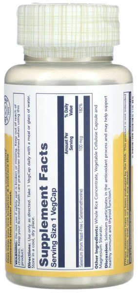 Solaray Yeast-Free Selenium 100 mcg 90 рослинних капсул SOR-04676 фото