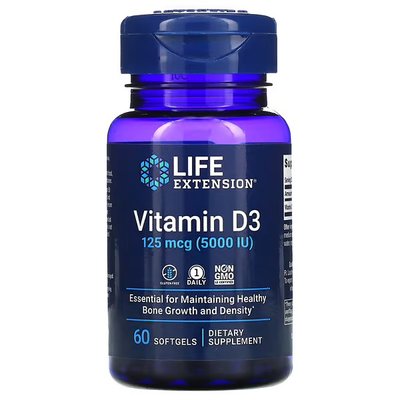 Life Extension Vitamin D3 125 mcg (5,000 IU) 60 капсул LEX-17136 фото