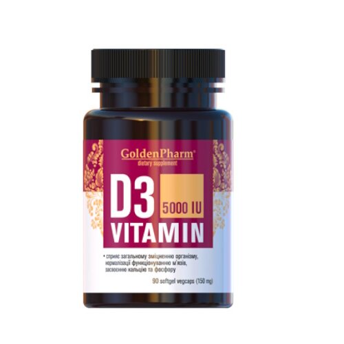 Вітаміни та мінерали Golden Pharm Vitamin D3 5000 IU, 90 капсул
