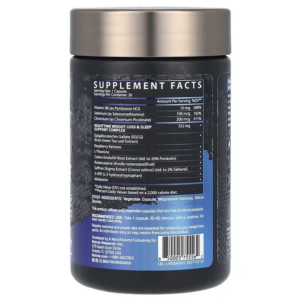 Жиросжигатель Nutrex Research Lipo-6 NightTime, 30 капсул. Фото 2