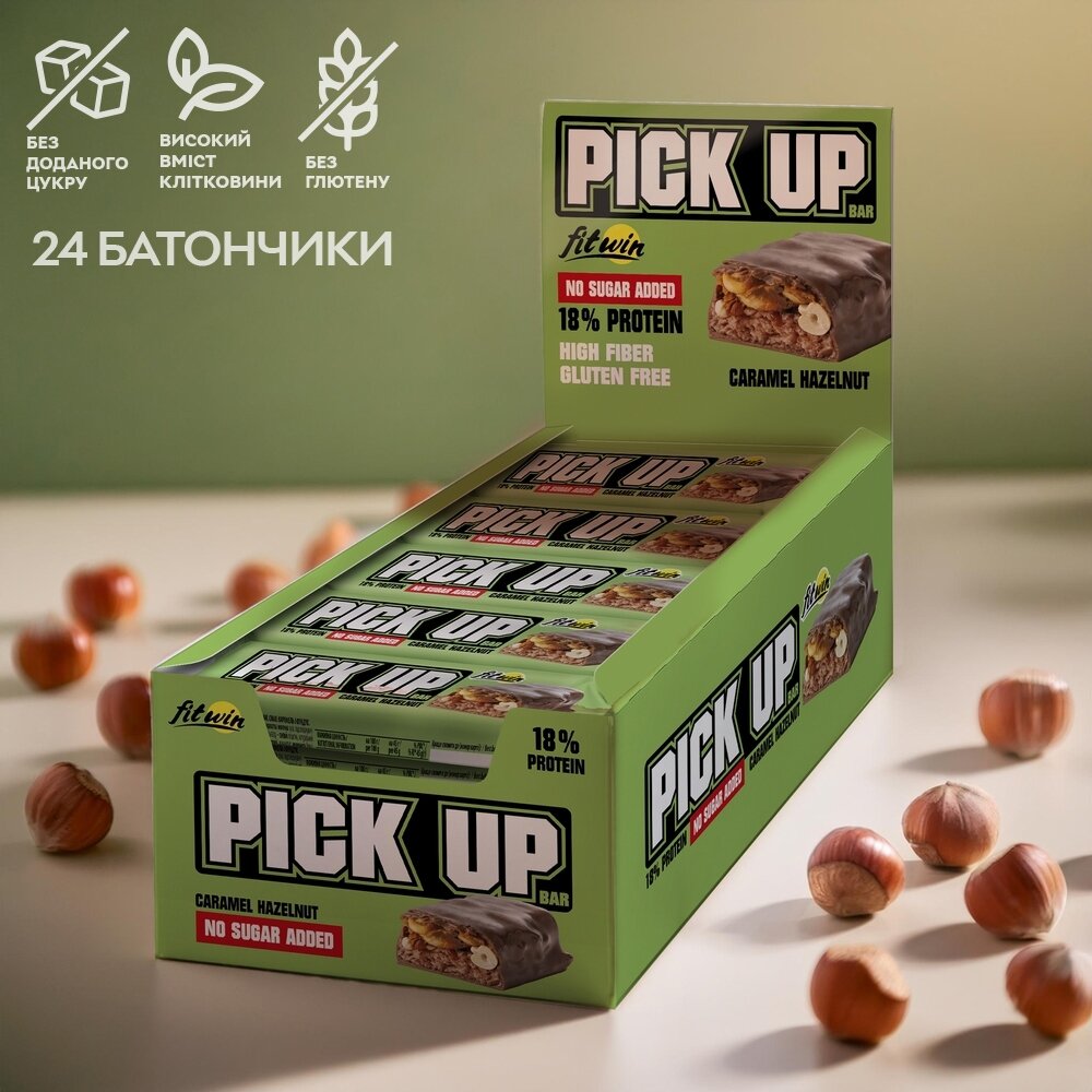 Батончик FitWin Pick Up, 24*45 грамм - Карамель-фундук