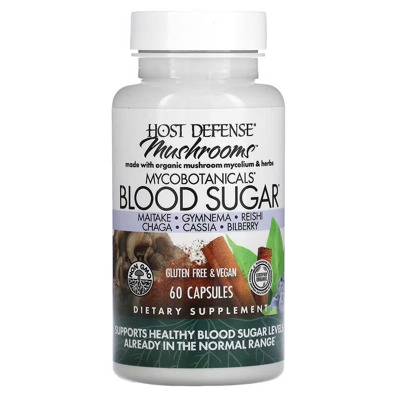 Смесь грибного мицелия и трав Host Defense MycoBotanicals Blood Sugar, 60 капсул для поддержки уровня сахара в крови