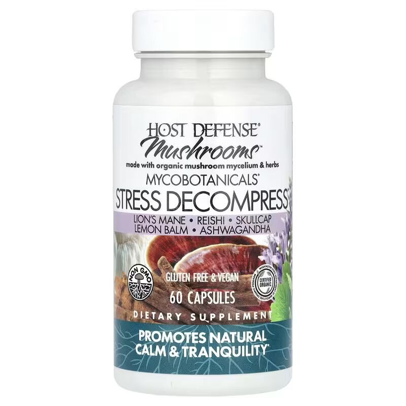 Суміш грибного міцелію та трав Host Defense MycoBotanicals Stress Decompress, 60 капсул для підтримки нервової системи