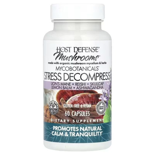 Суміш грибного міцелію та трав Host Defense MycoBotanicals Stress Decompress, 60 капсул для підтримки нервової системи