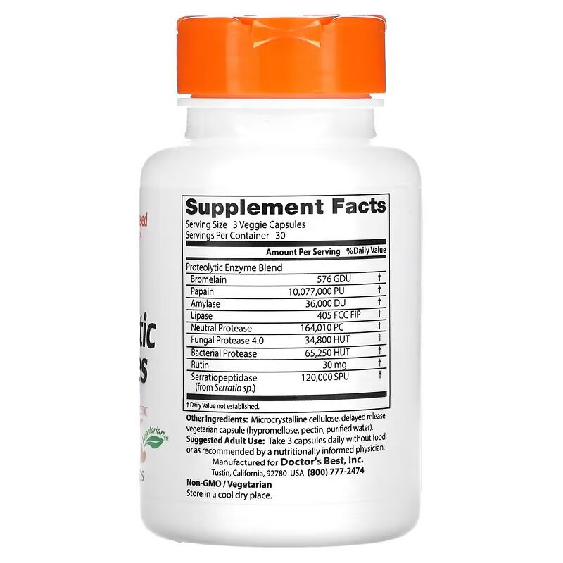 Протеолітичні ферменти Doctor's Best Proteolytic Enzymes, 90 вегакапсул. Фото 2