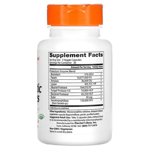 Протеолітичні ферменти Doctor's Best Proteolytic Enzymes, 90 вегакапсул. Фото 2