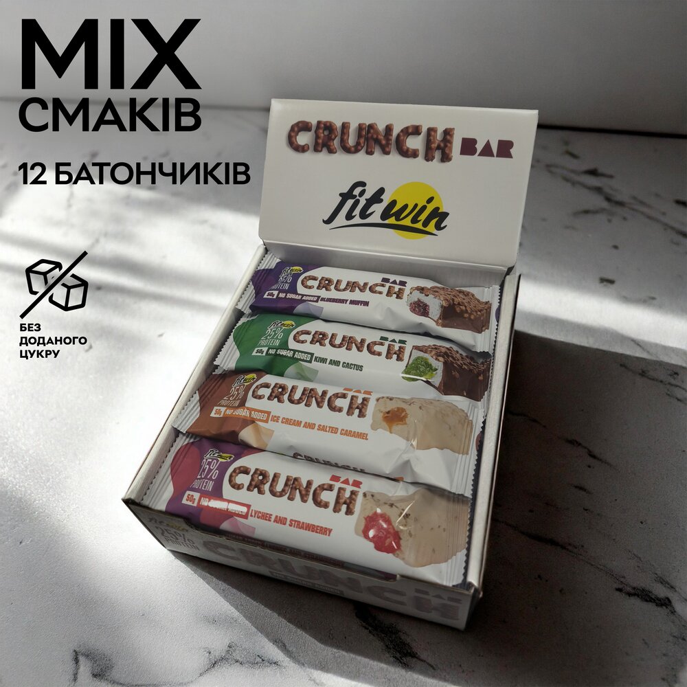 Блок батончиков FitWin Crunch Bar 25% MIX, 12*50 грамм
