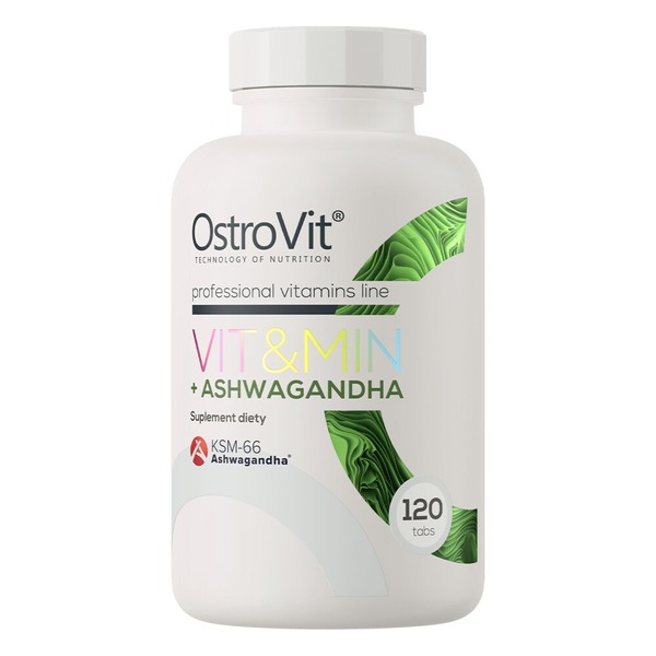 Ашваганда з вітамінами та мінералами OstroVit Vit&Min + Ashwagandha, 120 таблеток для підтримки імунної системи