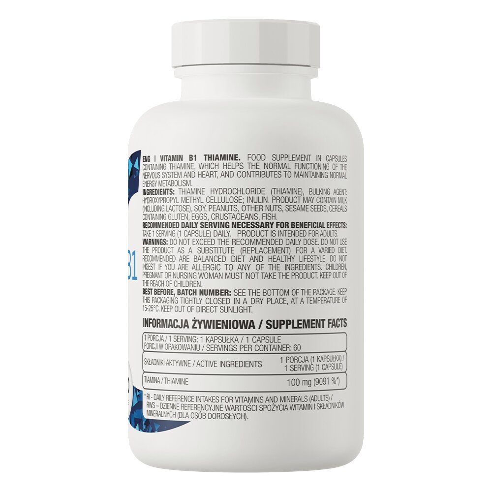 Витамин В1 OstroVit Vitamin B1 Thiamine, 60 капсул для поддержки нервной системы и мозга.. Фото 2