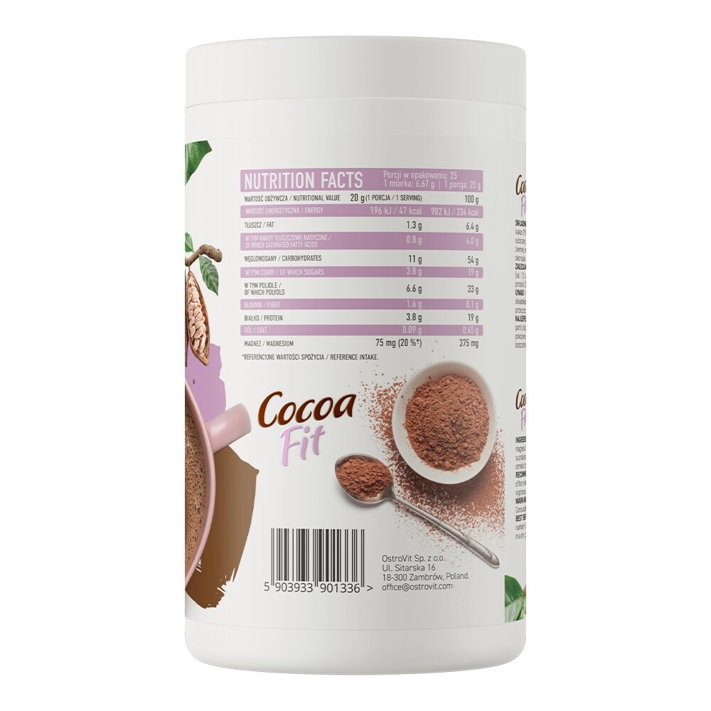 Какао напій OstroVit Cocoa Fit, 500 грам з низьким вмістом цукру. Фото 2