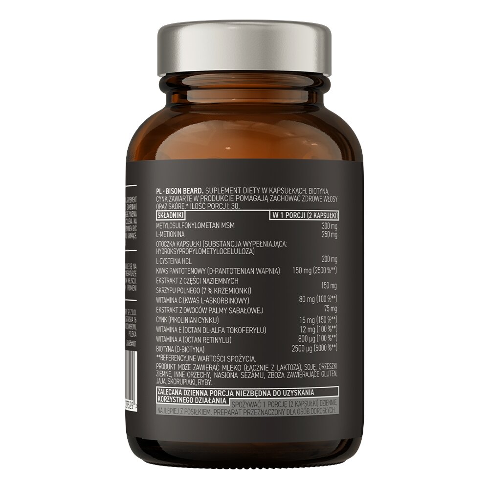 Витамины и минералы OstroVit Pharma Bison Beard, 60 капсул для поддержки кожи, волос и ногтей. Фото 2