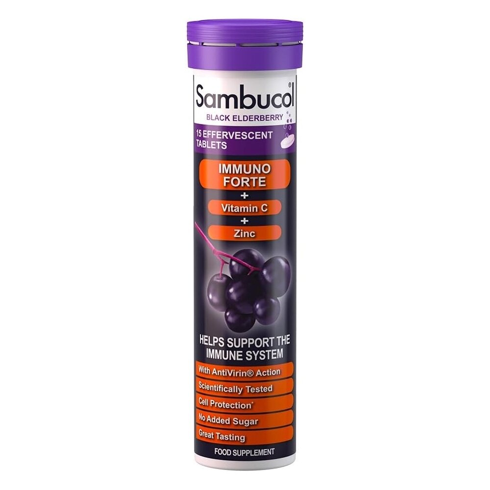 Екстракт чорної бузини Sambucol Black Elderberry Immuno Forte, 15 шипучих таблеток для підтримки імунної системи