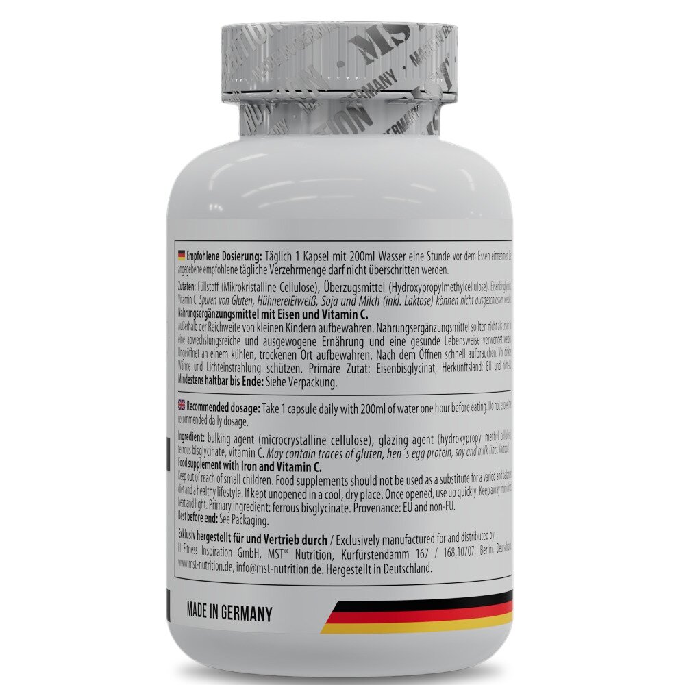 Витамин С и железо MST Nutrition Iron Bisglycinate, 120 капсул для профилактики железодефицитной анемии. Фото 3