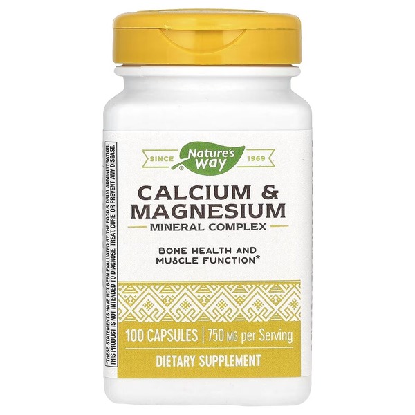 Кальцій та магній Nature's Way Calcium & Magnesium, 100 капсул для підтримки кісток, зубів