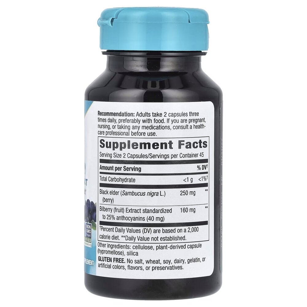 Чорна бузина та екстракт чорниці Nature's Way Bilberry Premium Extract, 90 вегакапсул для підтримки очей та зору. Фото 2