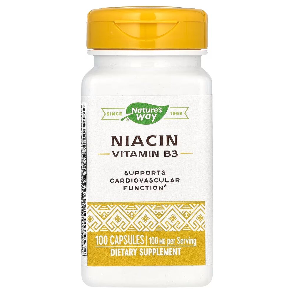Ниацин Nature's Way Niacin 100 mg, 100 капсул для поддержки сердечно-сосудистой системы