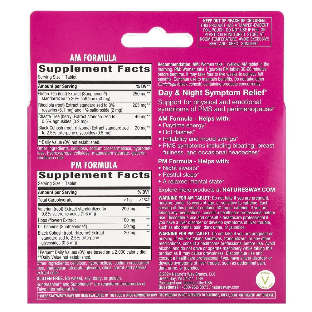 Комплекс екстрактів Nature's Way AM/PM PeriMenopause Formula, 60 таблеток для полегшення перименопаузи та ПМС. Фото 2