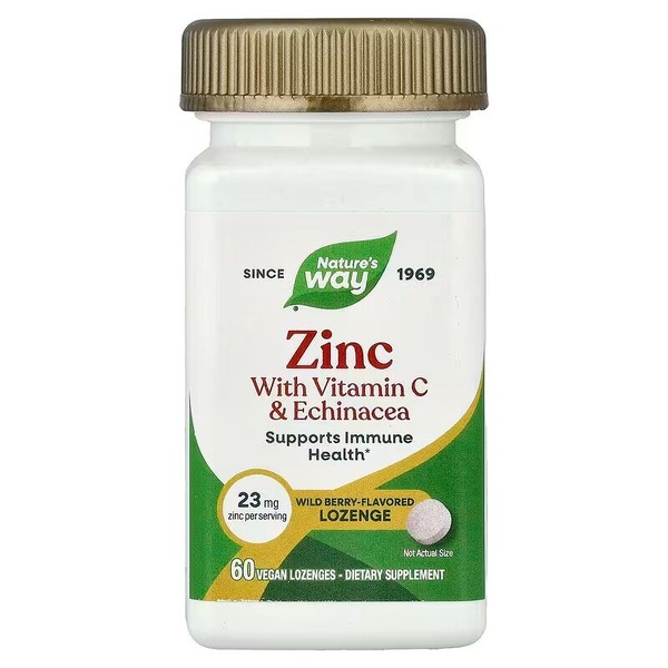 Цинк, вітамін С та ехінацея Nature's Way Zinc Lozenges, 60 пастилок для підтримки імунної системи