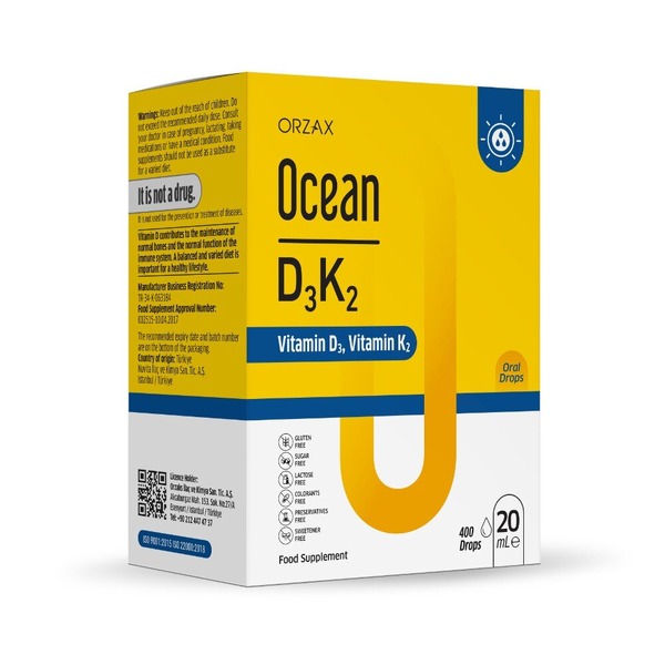 Вітамін D3 та K2 Orzax Ocean D3K2 Drop, 20 мл для підтримки кісток та імунної системи