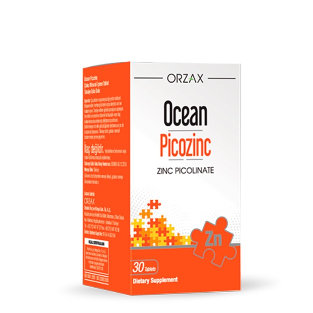 Цинк піколінат Orzax Ocean Picozinc, 30 таблеток для підтримки шкіри, очей, скелета та імунної системи