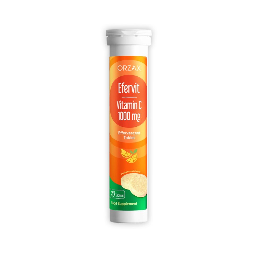 Вітамін С Orzax Efervit Vitamin C, 20 шипучіх таблеток для підтримки імунної системи