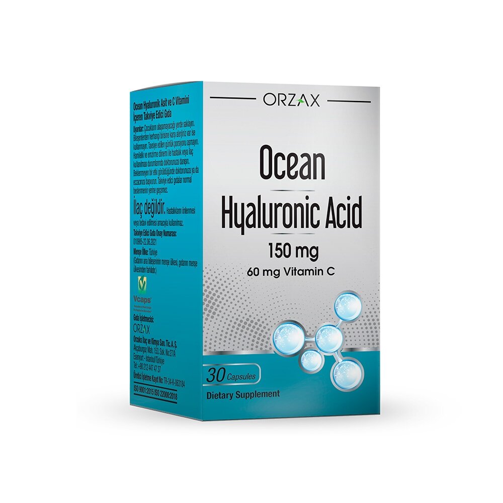 Гіалуронова кислота та вітамін С Orzax Ocean Hyaluronic Acid 150 mg, 30 капсул для підтримки шкіри та суглобів