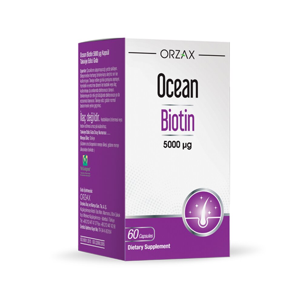 Біотин Orzax Ocean Biotin 5000 mcg, 60 капсул для підтримки волосся, шкіри та нігтів