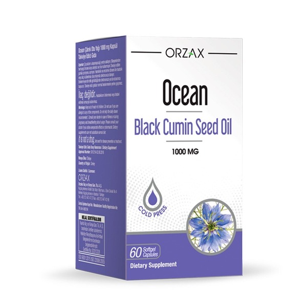 Олія чорного кмину Orzax Ocean Black Cumin Seed Oil 1000 mg, 60 капсул для підтримки шкіри та імунної системи