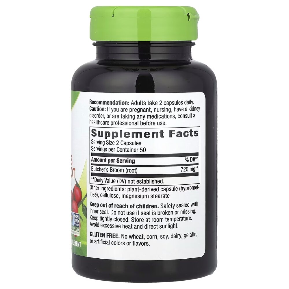 Корень иглицы Nature's Way Butcher's Broom Root 940 mg, 100 капсул для поддержки здоровья венозной системы. Фото 2
