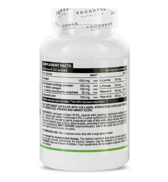Гіалуронова кислота та  колаген Progress Nutrition Hyaluronic acid & Collagen, 120 капсул для підтримки шкіри, суглобів і зв'язок. Фото 2