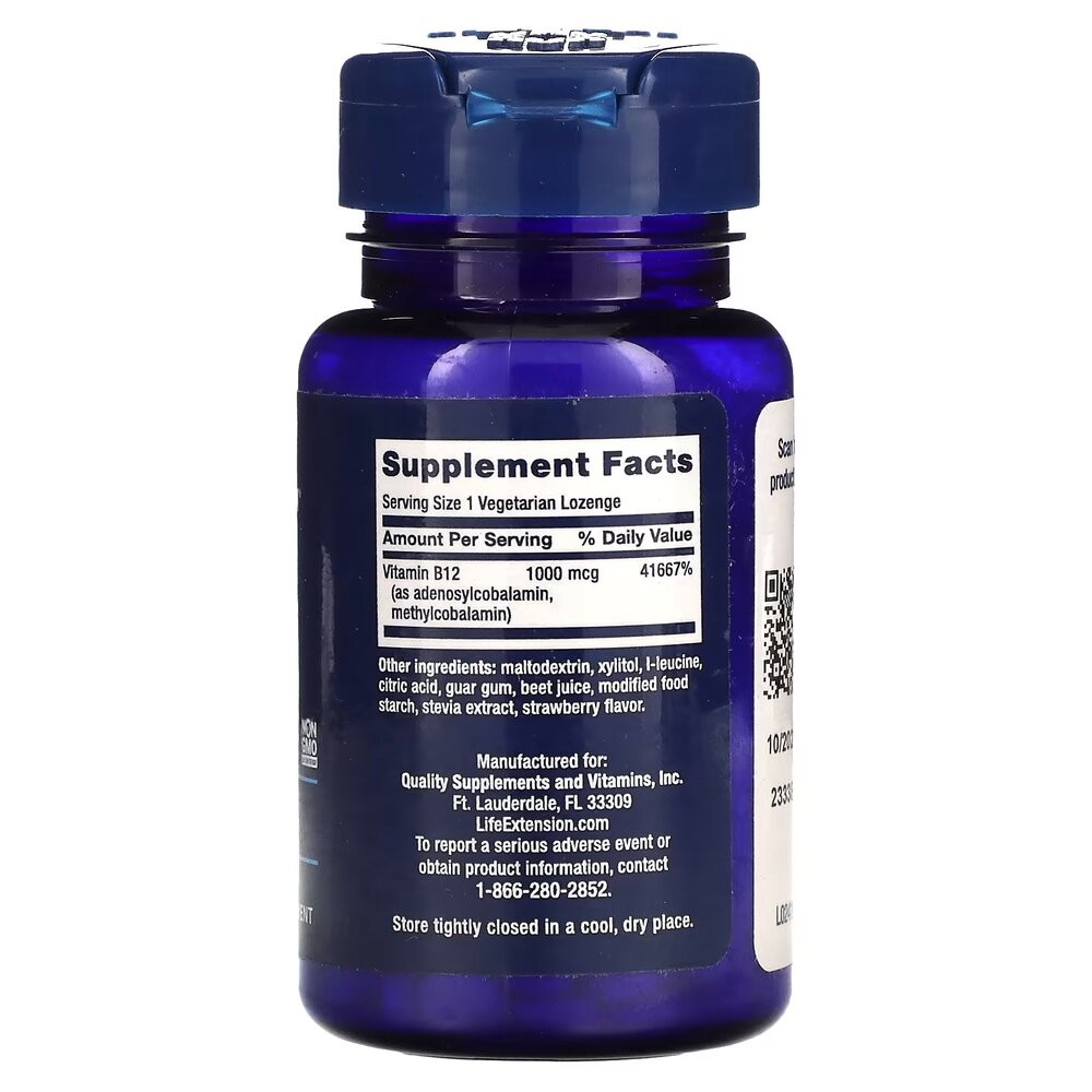 Витамин В12 Life Extension Vitamin B12 Elite, 60 пастилок для поддержки нервной системы. Фото 2