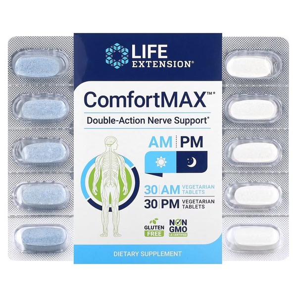Кальцій та пальмітоїлетаноламід Life Extension ComfortMAX, 30+30 вегакапсул для підтримки нервової системи