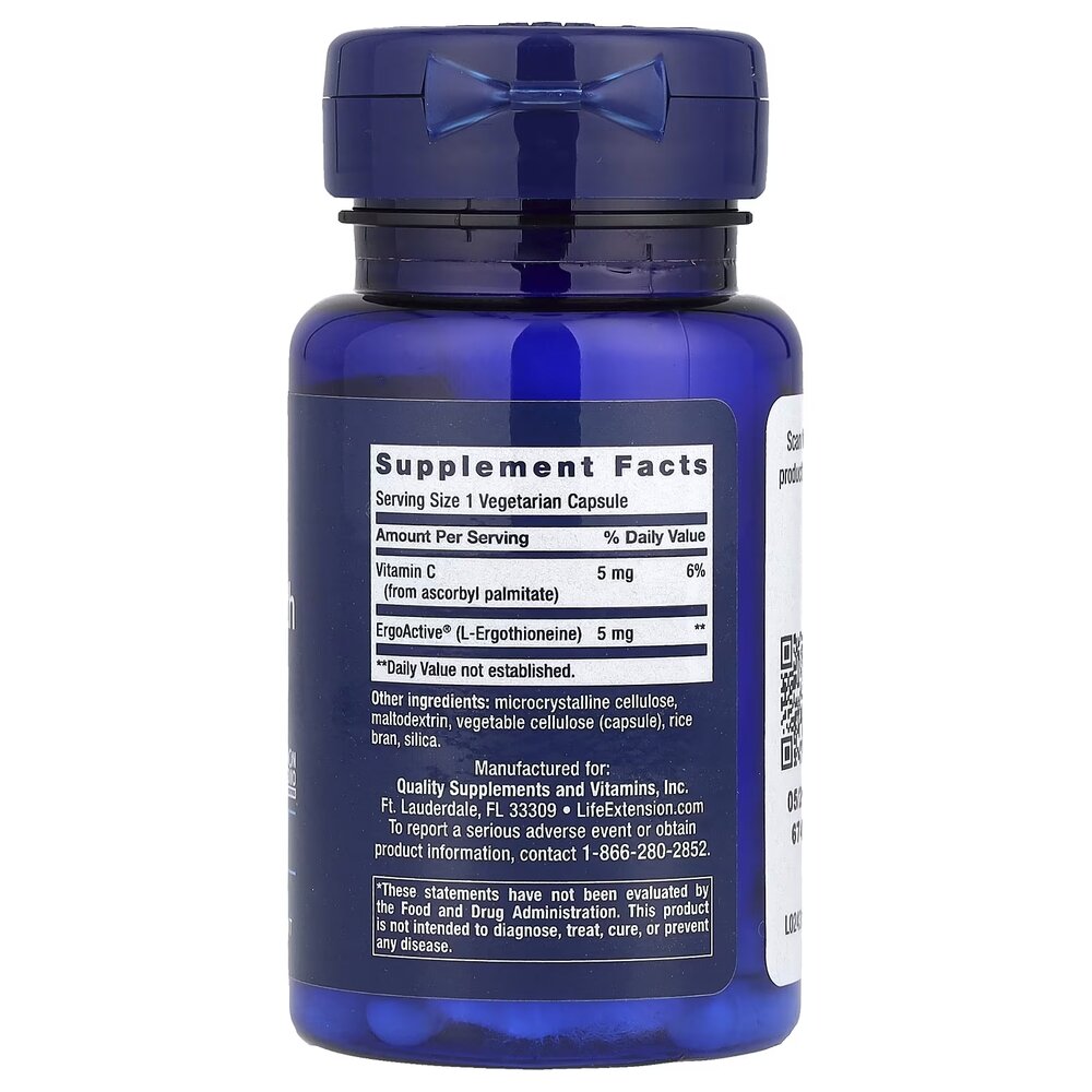 Экстракт мелиссы и L-теанин Life Extension Essential Youth L-Ergothioneine 5 mg, 30 вегакапсул. Фото 2