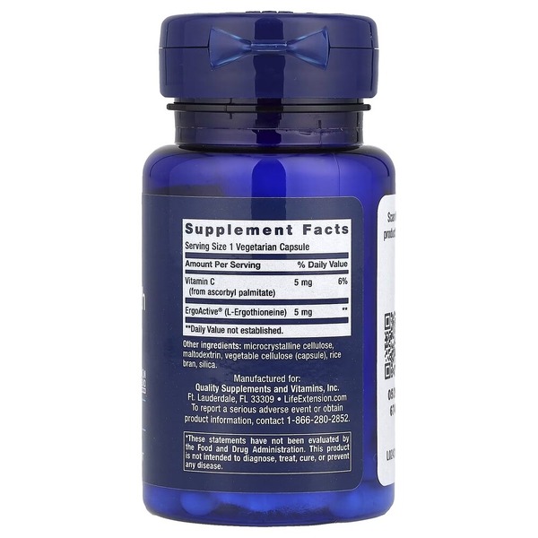Экстракт мелиссы и L-теанин Life Extension Essential Youth L-Ergothioneine 5 mg, 30 вегакапсул. Фото 2