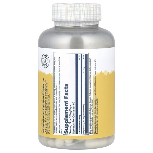 Магній цитрат Solaray Magnesium Citrate 400 mg, 90 вегакапсул. Фото 2