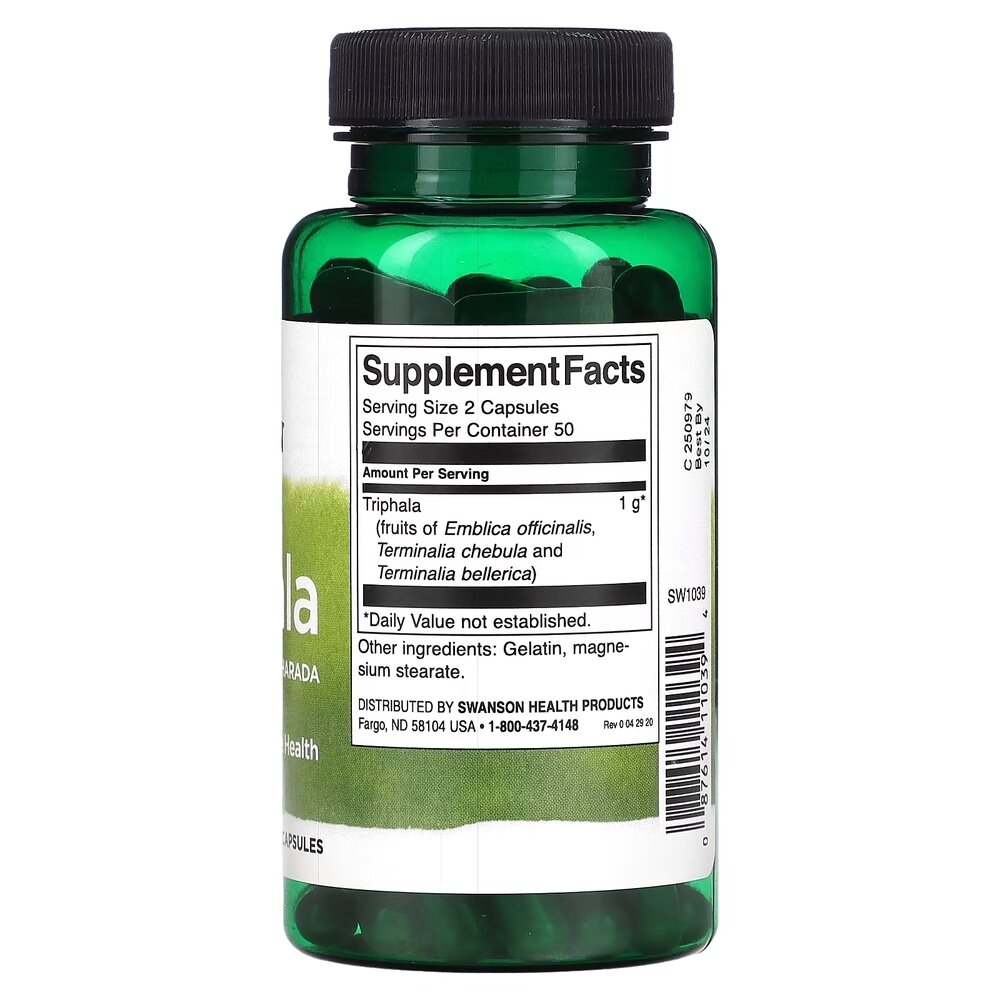 Трифала Swanson Triphala 500 mg, 100 капсул для підтримки травної системи. Фото 2