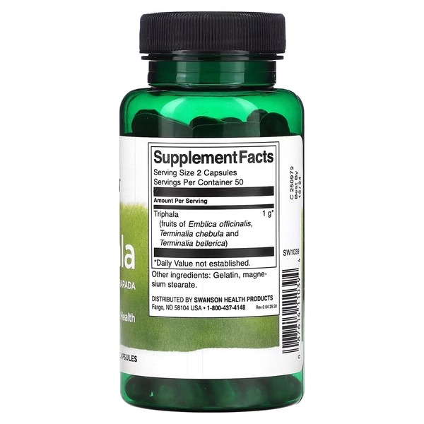Трифала Swanson Triphala 500 mg, 100 капсул для підтримки травної системи. Фото 2