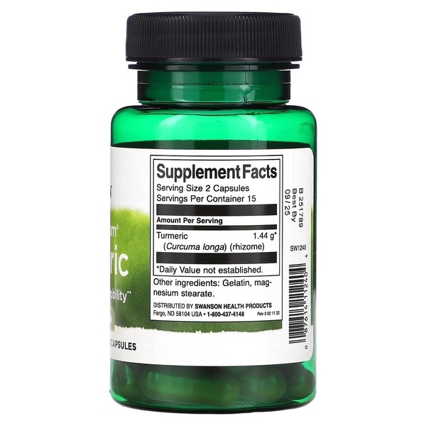 Куркума Swanson Turmeric 720 mg Full Spectrum, 30 капсул для підтримки здоров'я суглобів та шкіри. Фото 2
