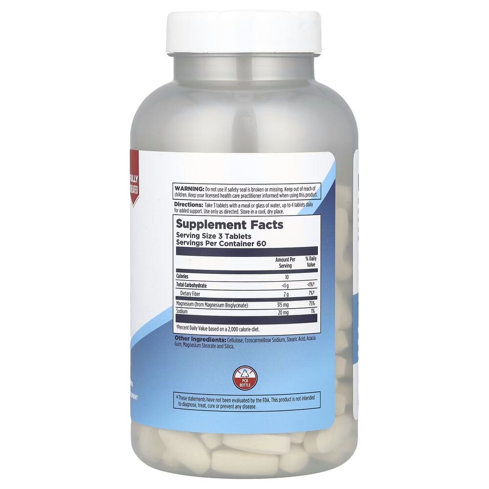 Магній бісгліцинат KAL Chelated Magnesium Bisglycinate, 180 таблеток для підтримки кісток, м'язів і нервової системи. Фото 2