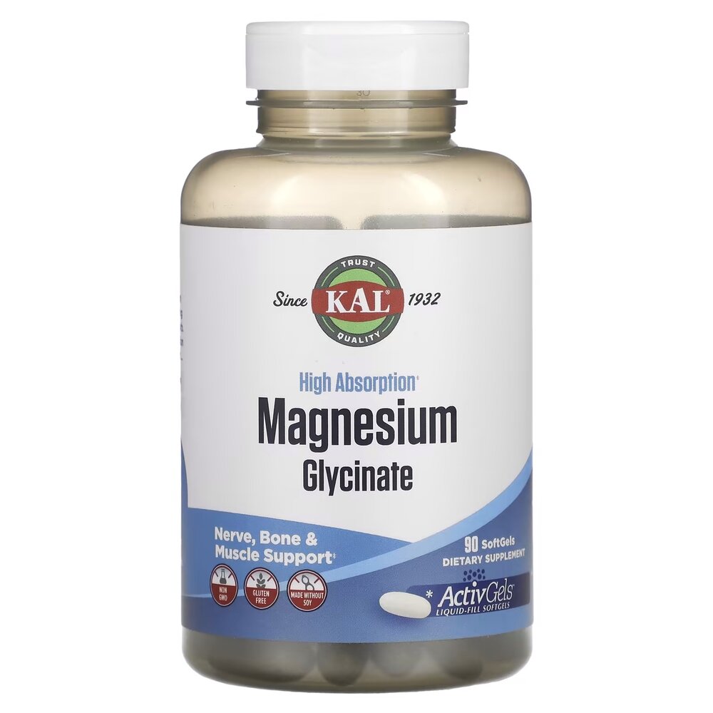Магній гліцинат KAL Magnesium Glycinate 315 mg, 90 таблеток для підтримки м'язів, кісток та нервової системи