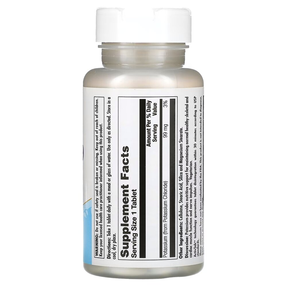 Хлорид калію KAL Potassium Chloride 99 mg, 100 таблеток для підтримки м'язів і нервової системи. Фото 2