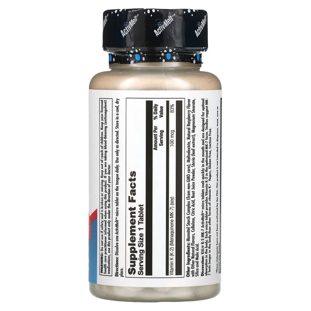 Вітамін K2 у формі менахінону-7 KAL Vitamin K2 MK-7, 60 таблеток - Малина для підтримки кісток та серцево-судинної системи. Фото 2